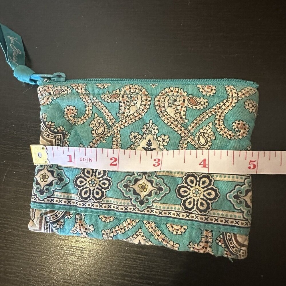 Vera Bradley TOTALLY TURQ COIN Purse Blue And Brown Zipper Pouch Bag - Picture 3 of 6